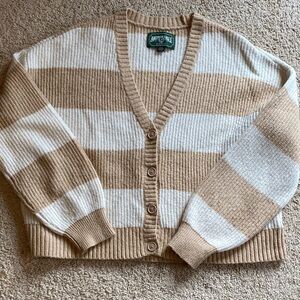 American Eagle Outfitters Tan and White Striped Cardigan